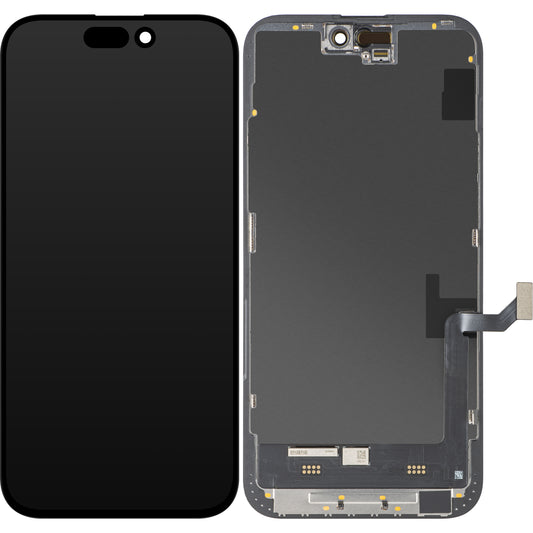 Display med MP Touchscreen kompatibel med Apple iPhone 15 Plus, med ramme, Soft OLED FHD IC Movable versjon, Svart
