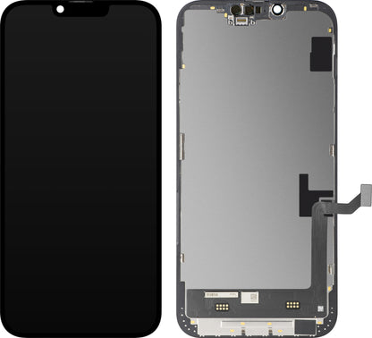 Display med MP Touchscreen kompatibel med Apple iPhone 14 Plus, med ramme, Soft OLED FHD IC Movable versjon, Svart