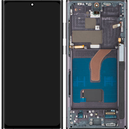 MP berøringsskjermdisplay kompatibelt med Samsung Galaxy S22 Ultra 5G S908, med ramme, OLED-versjon, svart, bytte