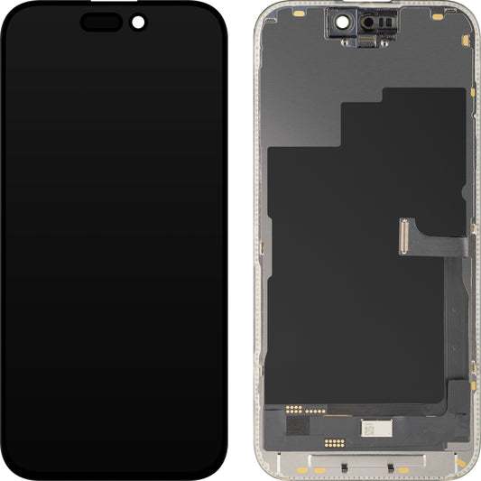Display med MP Touchscreen kompatibel med Apple iPhone 15 Pro, med ramme, OLED FHD Diagnostic versjon, Svart