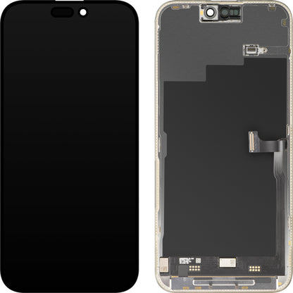 MP berøringsskjermdisplay kompatibel med Apple iPhone 15 Pro Max, med ramme, Premium Soft OLED FHD 120Hz versjon, svart
