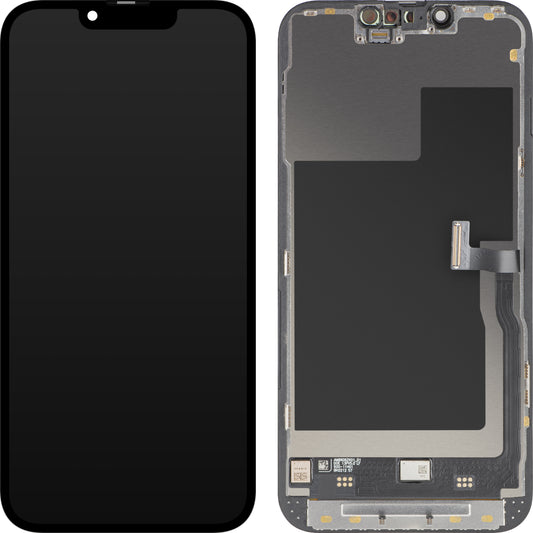Display med MP Touchscreen kompatibel med Apple iPhone 13 Pro, med ramme, Premium Soft OLED FHD 120Hz versjon, Svart