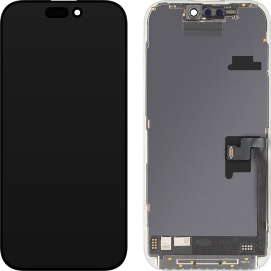 Display med MP Touchscreen kompatibel med Apple iPhone 16 Pro, med ramme, Soft OLED FHD 120Hz IC Movable versjon, Svart