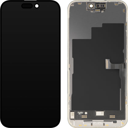 MP berøringsskjermdisplay kompatibelt med Apple iPhone 15 Pro, med ramme, Premium Soft OLED FHD 120Hz diagnostisk versjon, svart