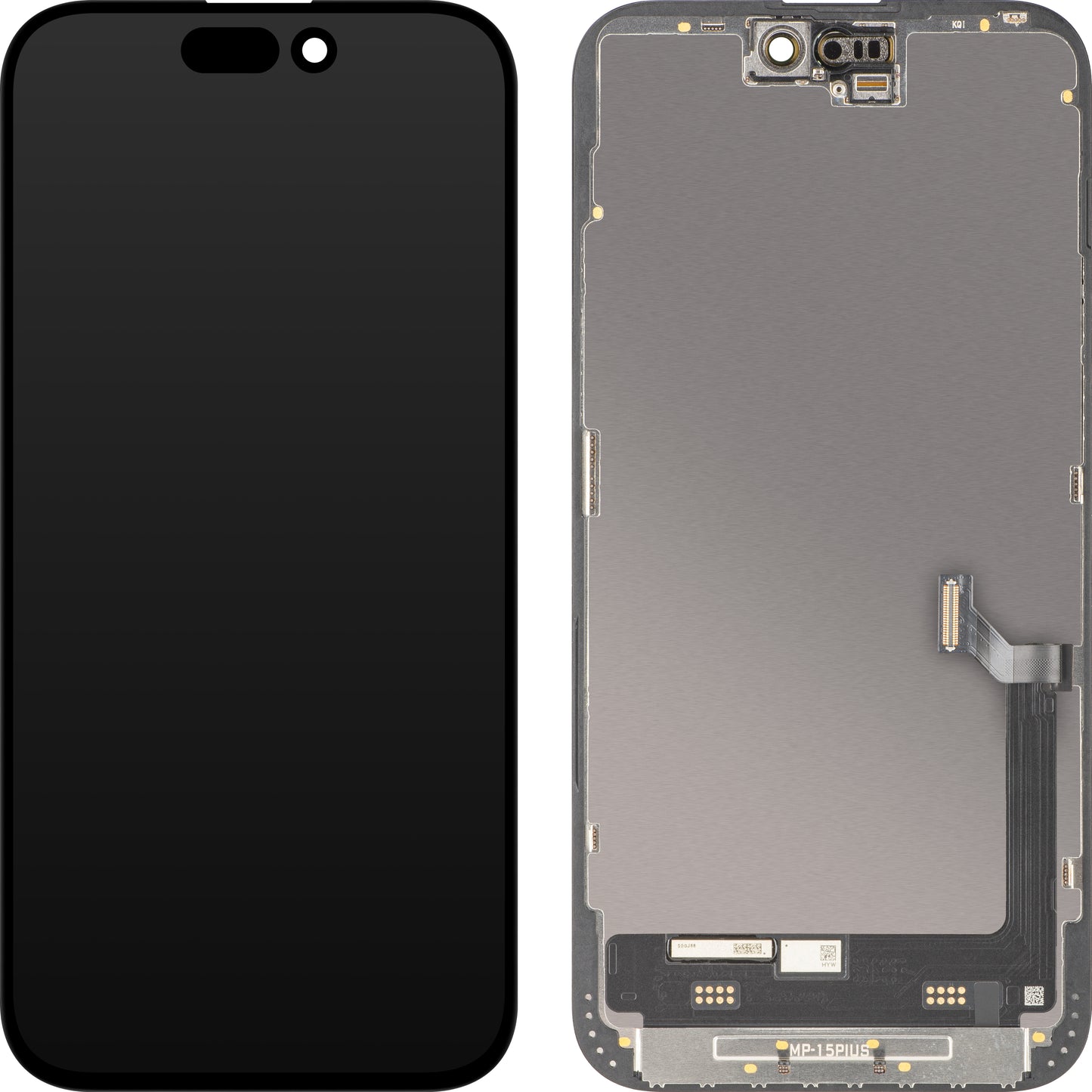 MP berøringsskjermdisplay kompatibelt med Apple iPhone 15 Plus, med ramme, Premium Soft OLED FHD 120Hz versjon, svart