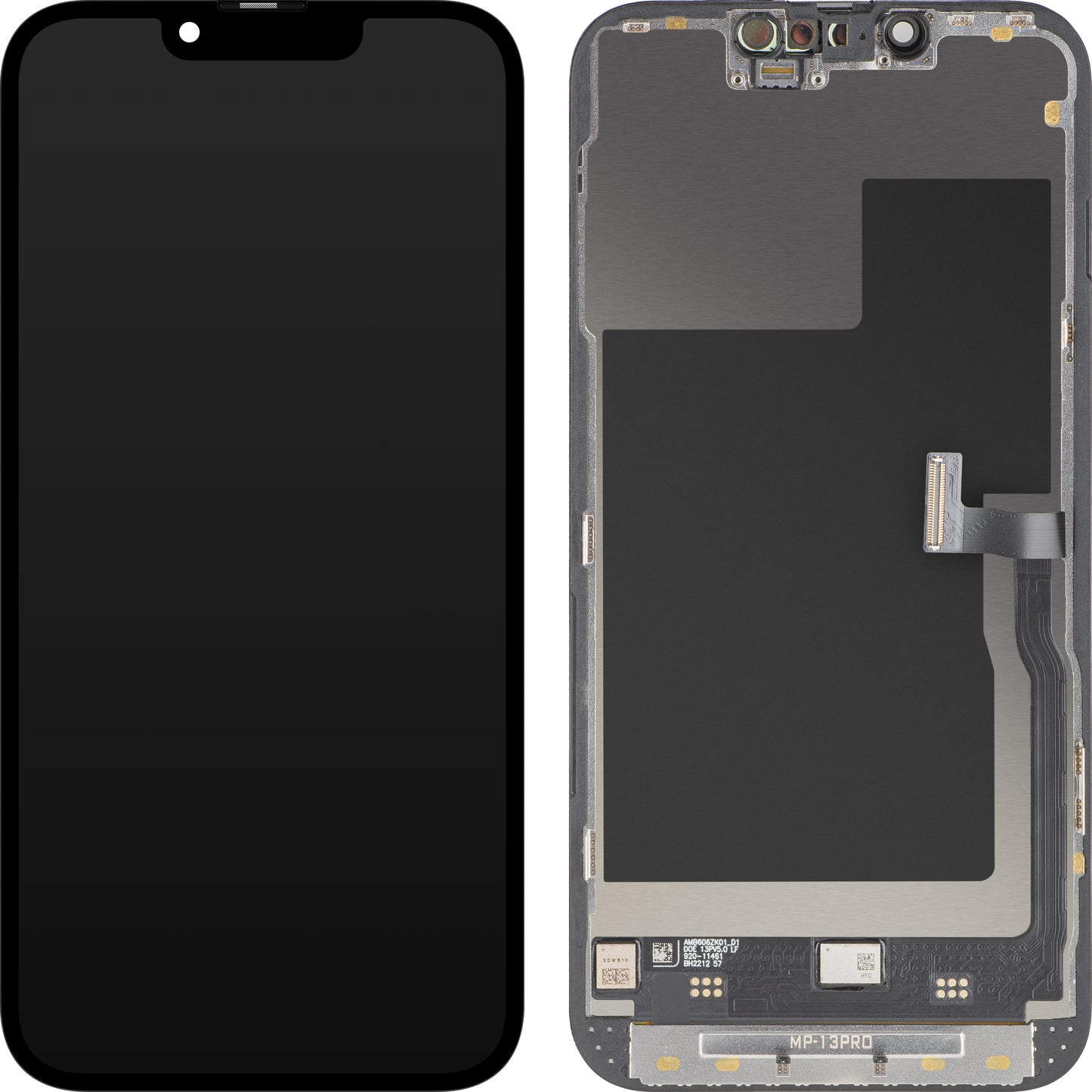 MP berøringsskjermdisplay kompatibelt med Apple iPhone 13 Pro, med ramme, Premium Soft OLED FHD 120Hz diagnostisk versjon, svart