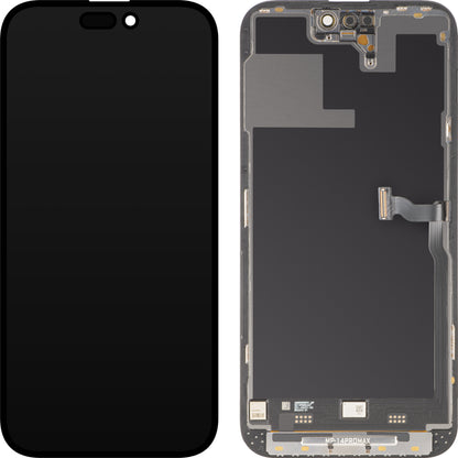 MP berøringsskjermdisplay kompatibelt med Apple iPhone 14 Pro Max, med ramme, Premium Soft OLED FHD 120Hz diagnostisk versjon, svart