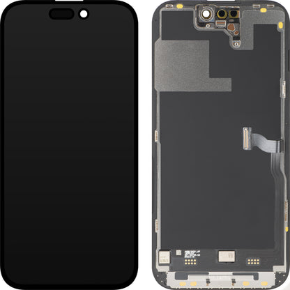 MP berøringsskjermdisplay kompatibelt med Apple iPhone 14 Pro, med ramme, Premium Soft OLED FHD 120Hz diagnostisk versjon, svart
