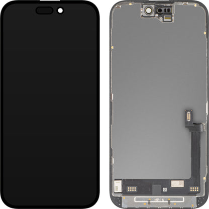 MP berøringsskjermdisplay kompatibelt med Apple iPhone 16, med ramme, Premium Soft OLED FHD diagnostisk versjon, svart