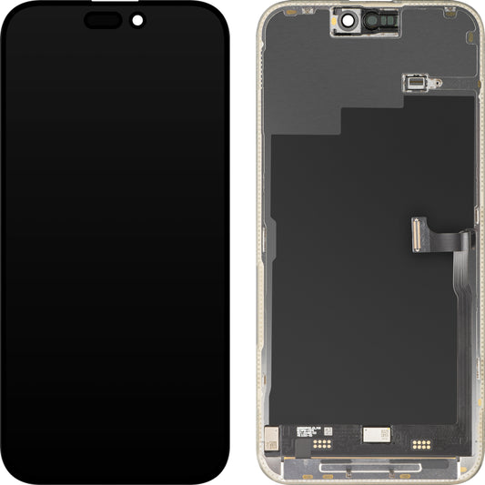 MP berøringsskjermdisplay kompatibelt med Apple iPhone 15 Pro Max, med ramme, Premium Soft OLED FHD 120Hz versjon, svart, forseglet