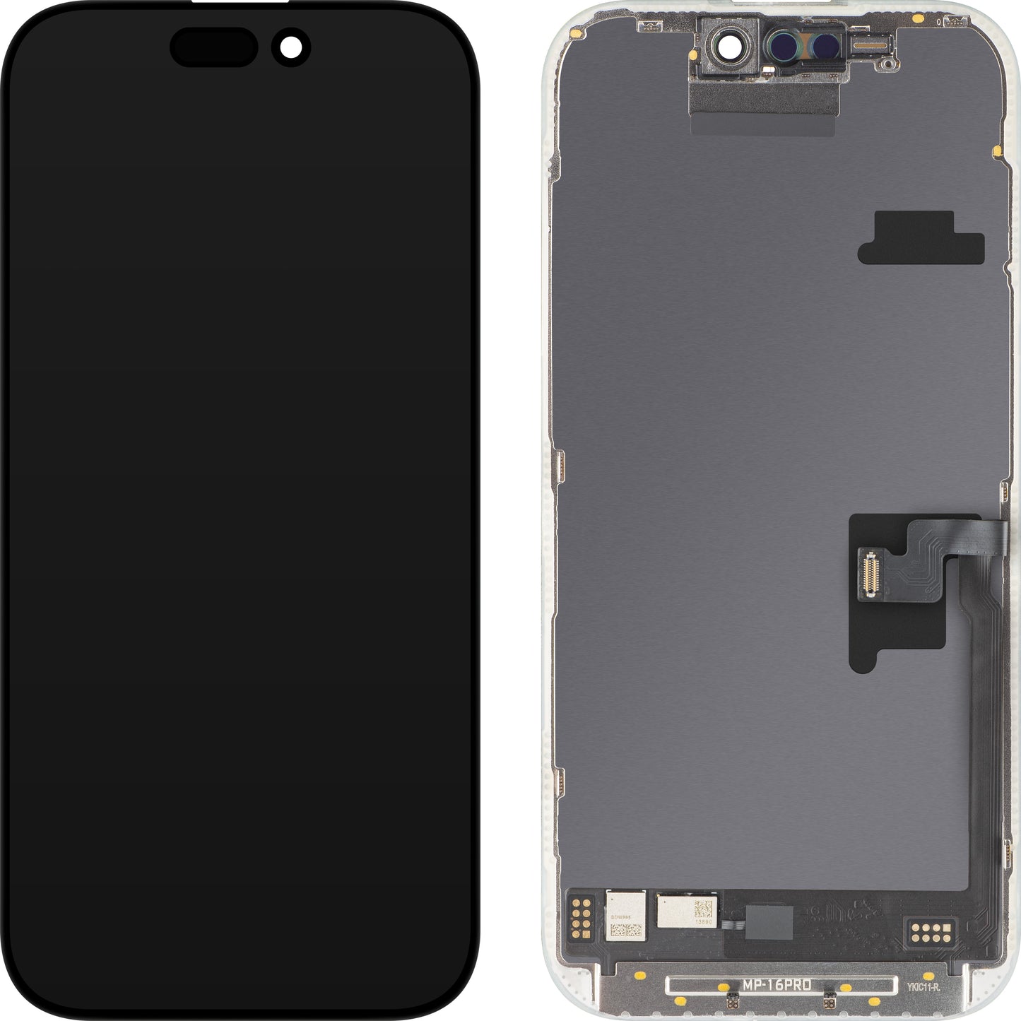 MP berøringsskjermdisplay kompatibelt med Apple iPhone 16 Pro, med ramme, OLED FHD 120Hz diagnostisk programvareversjon, svart
