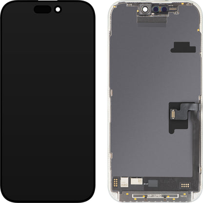 MP berøringsskjermdisplay kompatibelt med Apple iPhone 16 Pro, med ramme, OLED FHD 120Hz diagnostisk programvareversjon, svart