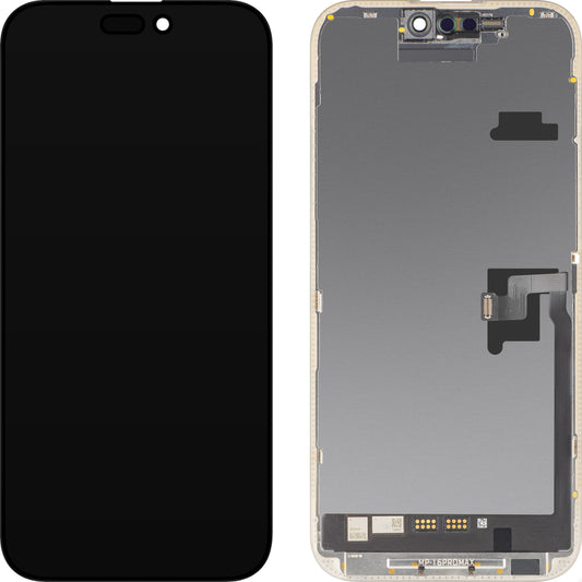 MP berøringsskjermdisplay kompatibelt med Apple iPhone 16 Pro Max, med ramme, OLED FHD diagnostisk programvareversjon, svart