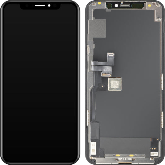 MP berøringsskjermdisplay kompatibel med Apple iPhone 11 Pro, med ramme, OLED FHD IC flyttbar versjon, svart