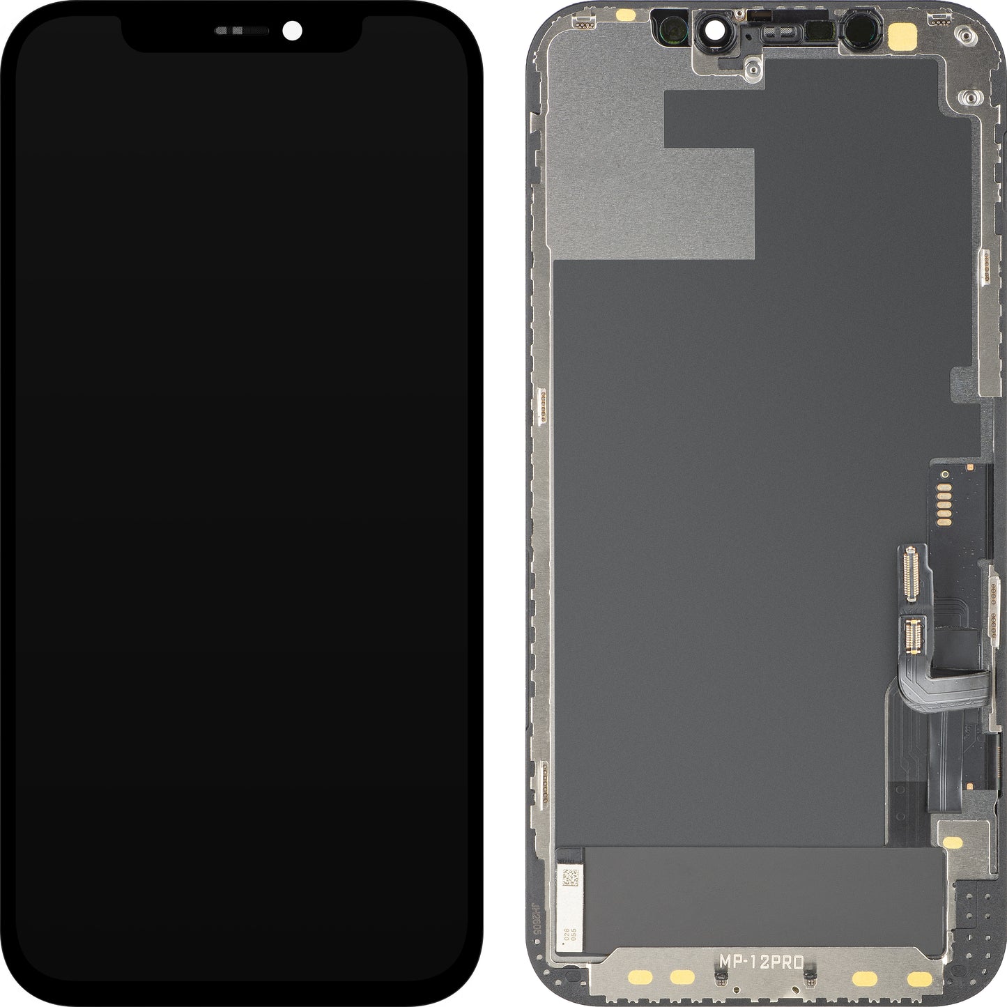 MP berøringsskjermdisplay kompatibelt med Apple iPhone 12 / 12 Pro, med ramme, OLED FHD IC flyttbar versjon, svart