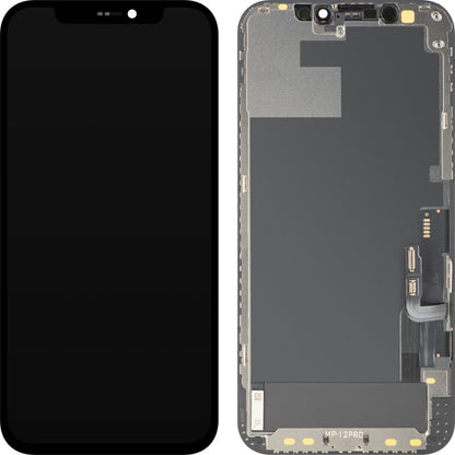 MP berøringsskjermdisplay kompatibelt med Apple iPhone 12 / 12 Pro, med ramme, OLED FHD IC flyttbar versjon, svart