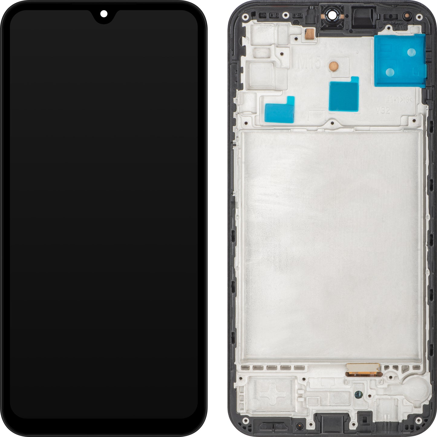 MP berøringsskjermdisplay kompatibel med Samsung Galaxy M15, med ramme, svart