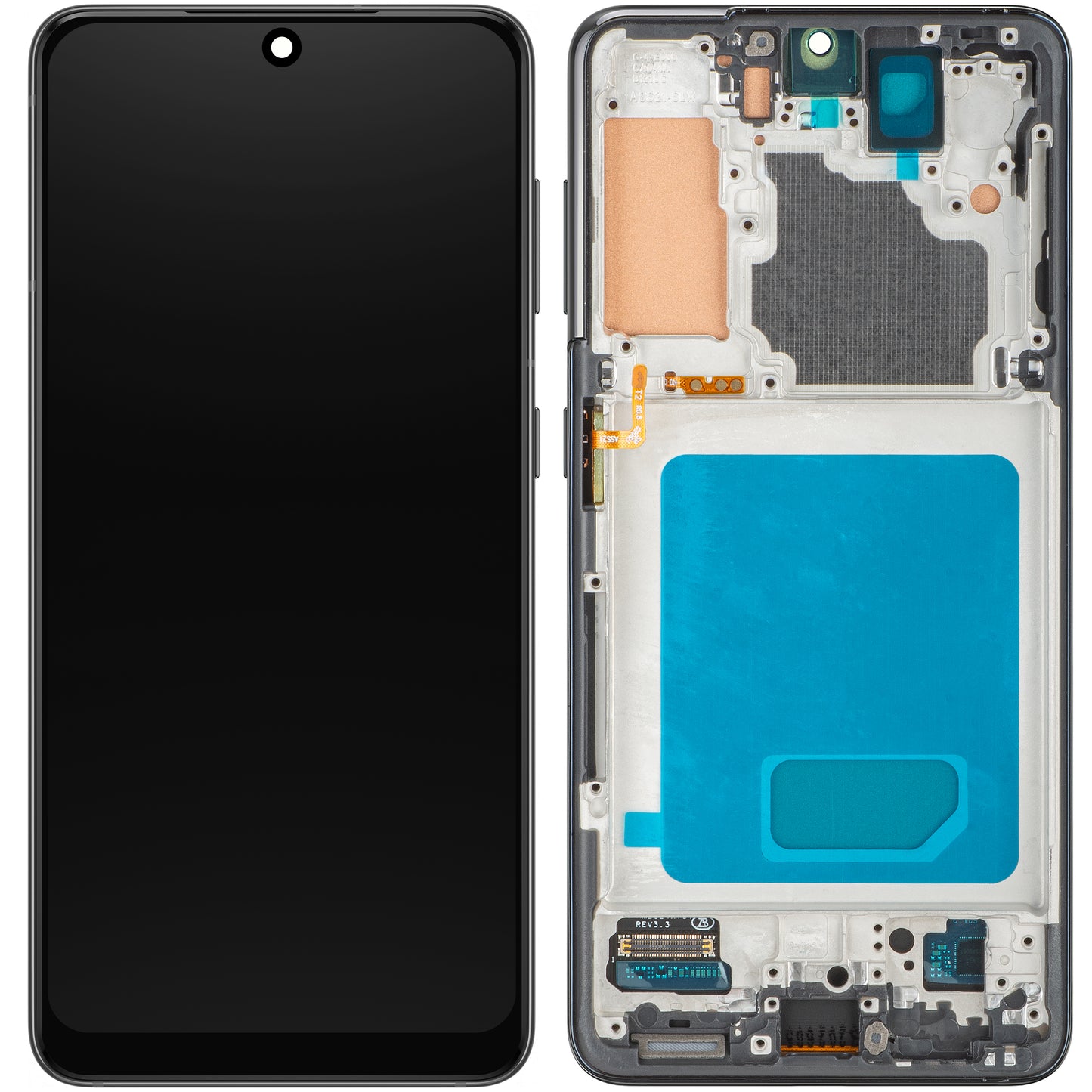 MP berøringsskjermdisplay kompatibel med Samsung Galaxy S21 5G G991, med ramme, svart