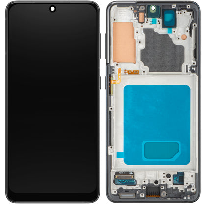 MP berøringsskjermdisplay kompatibel med Samsung Galaxy S21 5G G991, med ramme, svart