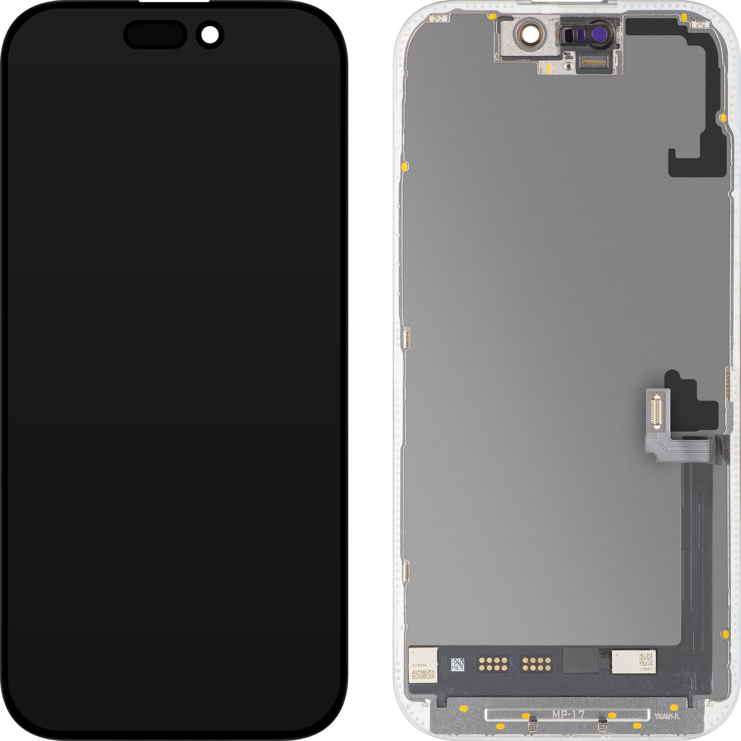 MP berøringsskjermdisplay kompatibelt med Apple iPhone 17, med ramme, OLED FHD 120Hz diagnostisk programvareversjon, svart