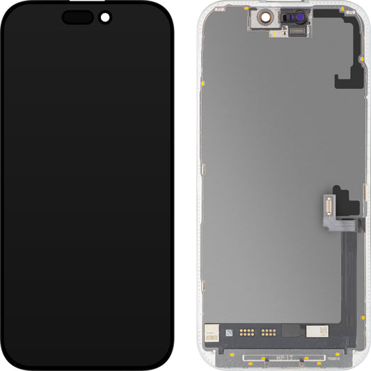 MP berøringsskjermdisplay kompatibelt med Apple iPhone 17, med ramme, OLED FHD 120Hz diagnostisk programvareversjon, svart