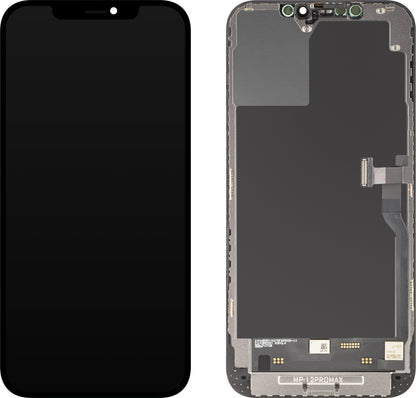 MP berøringsskjermdisplay kompatibelt med Apple iPhone 12 Pro Max, med ramme, OLED FHD diagnostisk programvareversjon, svart