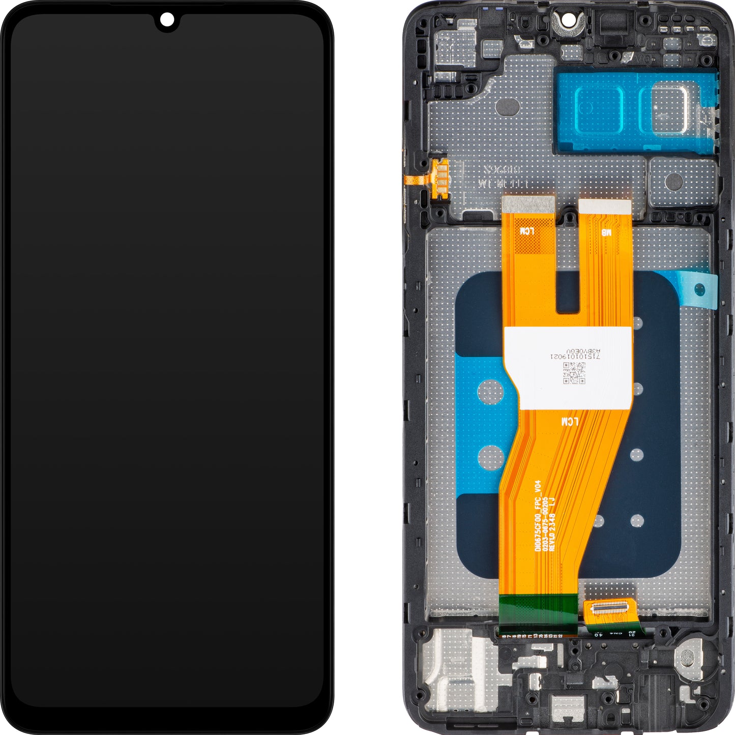 MP berøringsskjermdisplay kompatibelt med Samsung Galaxy A05 A055, med ramme, svart, bytte