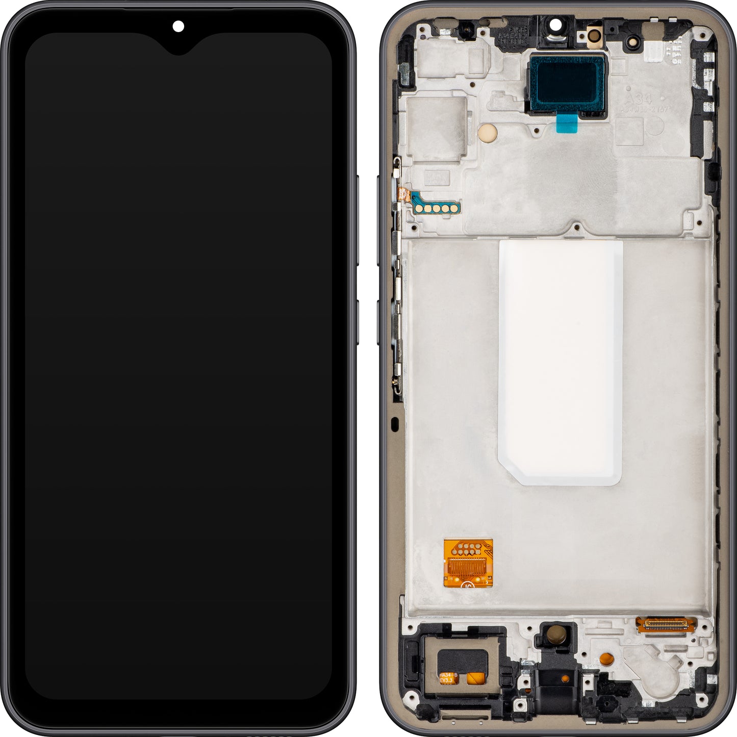 MP berøringsskjermdisplay kompatibelt med Samsung Galaxy A34 A346, med ramme, OLED-versjon, svart, bytte