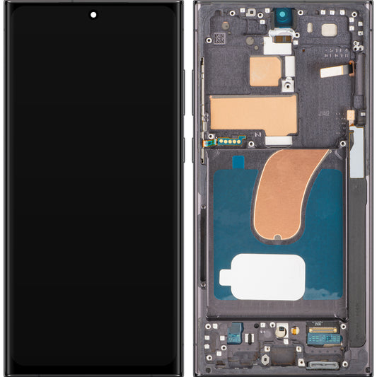 MP berøringsskjermdisplay kompatibelt med Samsung Galaxy S23 Ultra S918, med ramme, OLED-versjon, svart, bytte