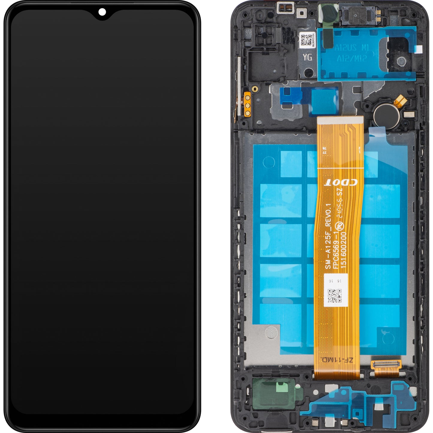 MP berøringsskjermdisplay kompatibelt med Samsung Galaxy A12 A125 / A12 Nacho A127, med ramme, svart, forseglet