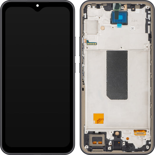 MP berøringsskjermdisplay kompatibelt med Samsung Galaxy A34 A346, med ramme, svart (grafitt), forseglet på nytt