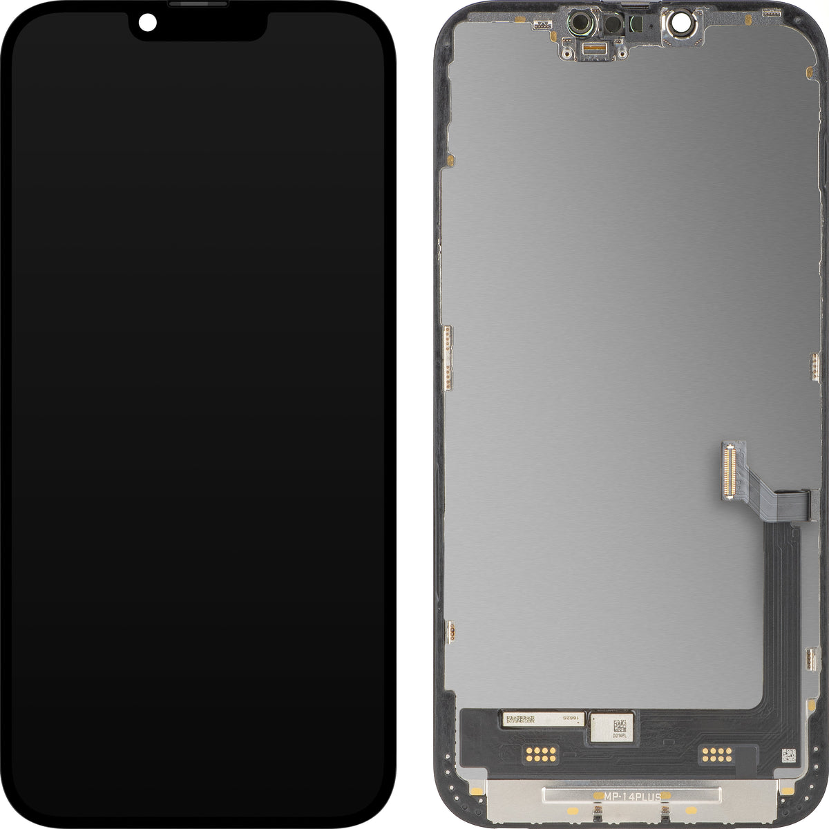 MP berøringsskjermdisplay kompatibel med Apple iPhone 14 Plus, med ramme, Premium Soft OLED FHD 120Hz diagnostisk versjon, svart