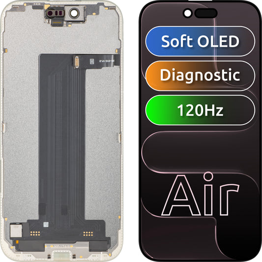 MP berøringsskjermdisplay kompatibelt med Apple iPhone 17 Air, med ramme, OLED FHD 120Hz diagnostisk programvareversjon, svart