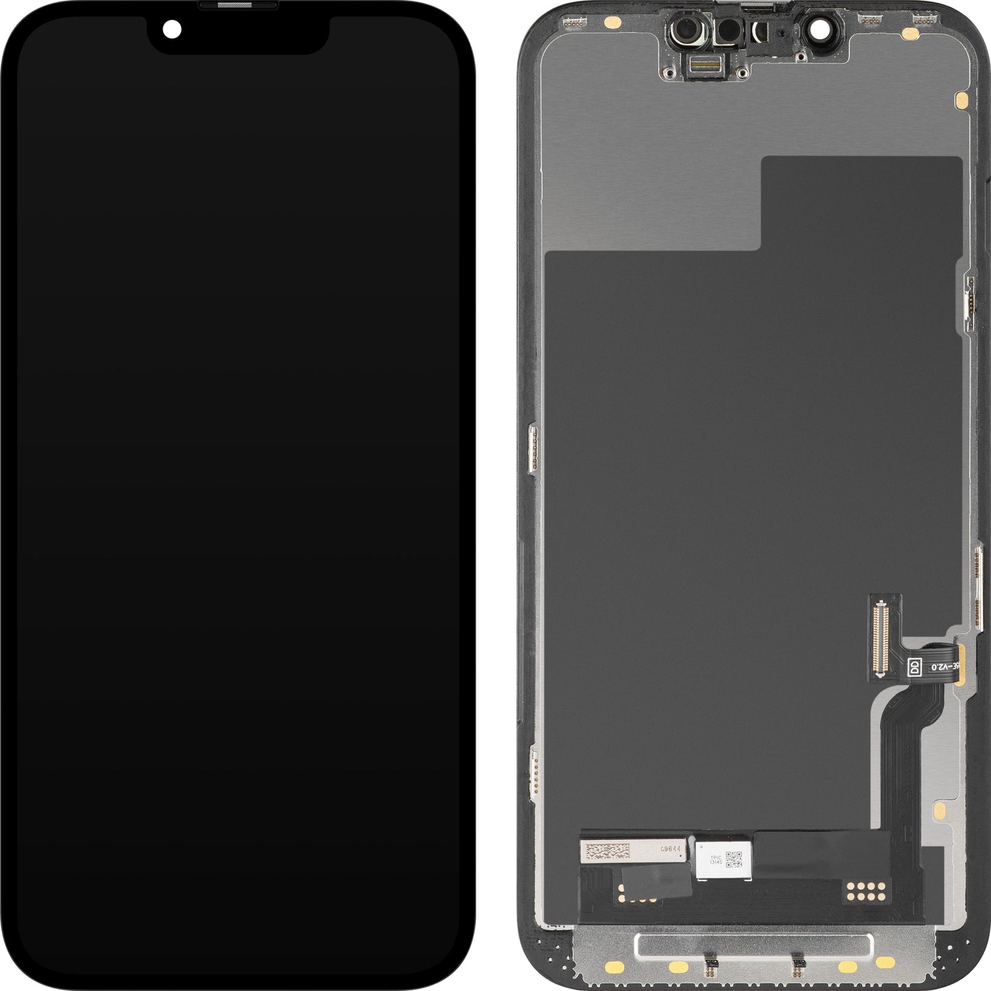 MP berøringsskjermdisplay kompatibelt med Apple iPhone 13, med ramme, OLED FHD diagnostisk programvareversjon, svart, forseglet