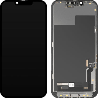 MP berøringsskjermdisplay kompatibelt med Apple iPhone 13, med ramme, OLED FHD diagnostisk programvareversjon, svart, forseglet