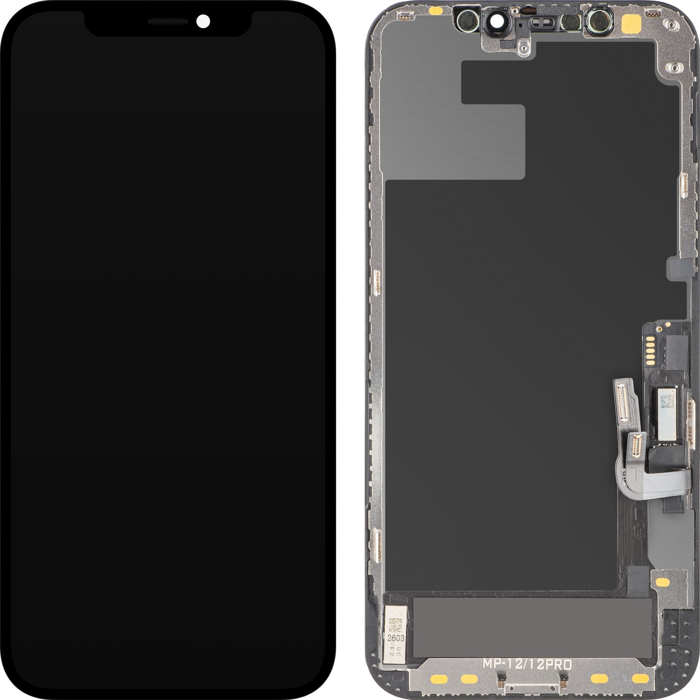 MP berøringsskjermdisplay kompatibelt med Apple iPhone 12 / 12 Pro, med ramme, OLED FHD diagnostisk programvareversjon, svart
