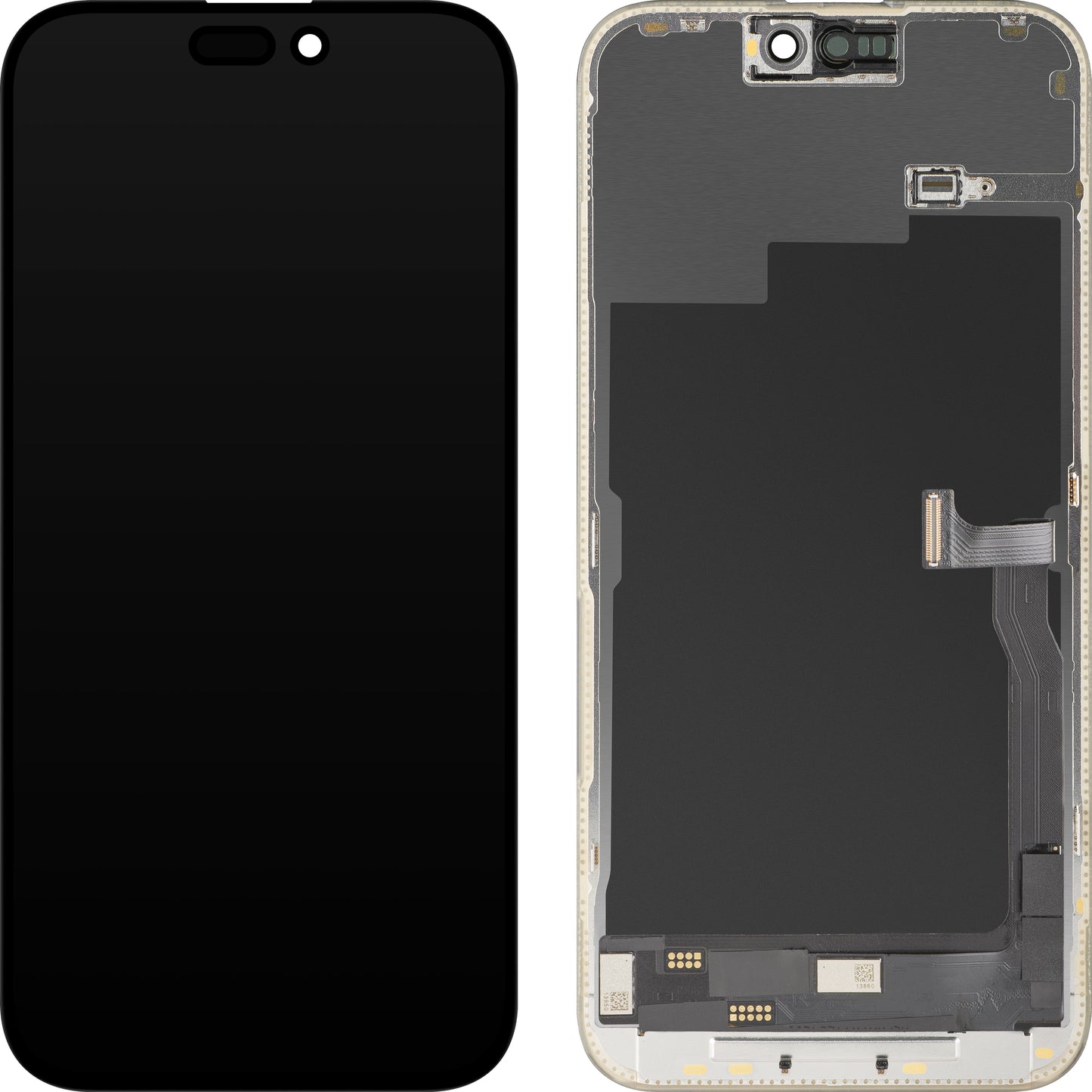MP berøringsskjermdisplay kompatibelt med Apple iPhone 15 Pro Max, med ramme, OLED FHD diagnostisk versjon, svart, forseglet