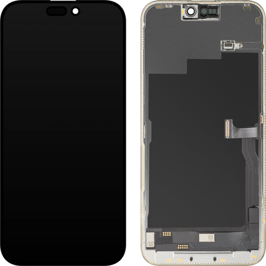 MP berøringsskjermdisplay kompatibelt med Apple iPhone 15 Pro Max, med ramme, OLED FHD diagnostisk versjon, svart, forseglet