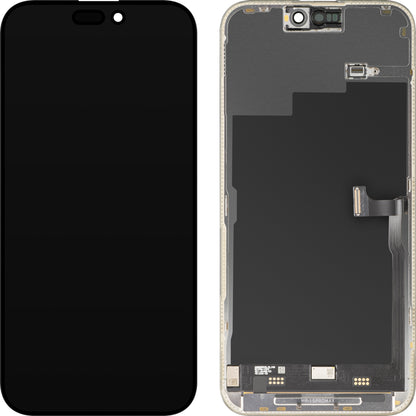 MP berøringsskjermdisplay kompatibel med Apple iPhone 15 Pro Max, med ramme, Premium Soft OLED FHD 120Hz diagnostisk versjon, svart, forseglet på nytt