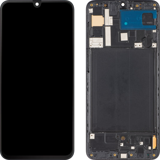 MP berøringsskjerm kompatibel med Samsung Galaxy A70 A705, med ramme, OLED-versjon, svart 