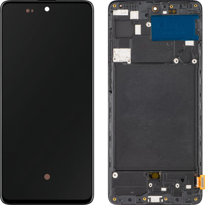 MP berøringsskjerm kompatibel med Samsung Galaxy A71 A715, med ramme, OLED-versjon, svart 