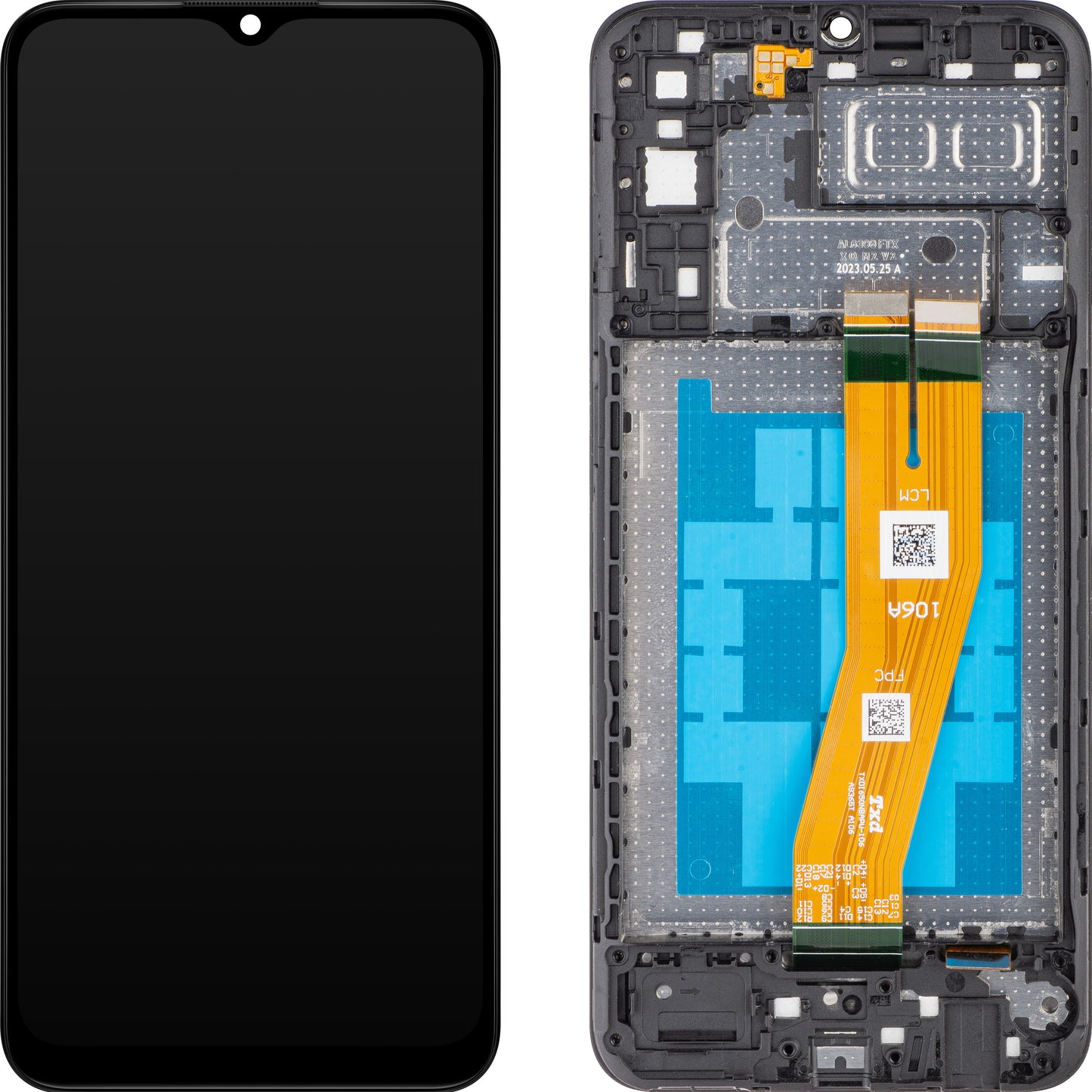MP berøringsskjerm kompatibel med Samsung Galaxy A04e A042, med ramme, svart 