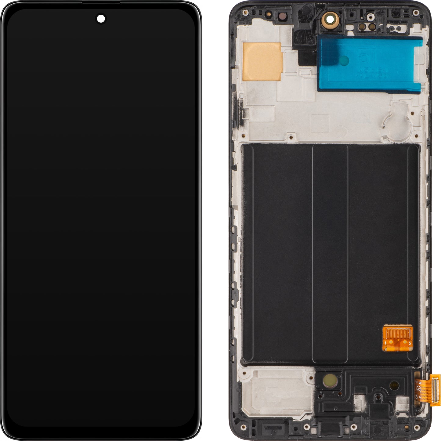 MP berøringsskjerm kompatibel med Samsung Galaxy A51 A515, med ramme, OLED-versjon, svart 