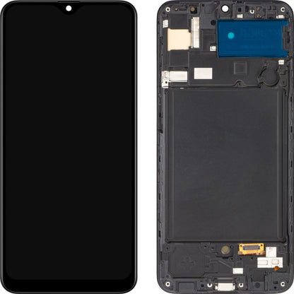 MP berøringsskjerm kompatibel med Samsung Galaxy A30s A307, med ramme, OLED-versjon, svart 