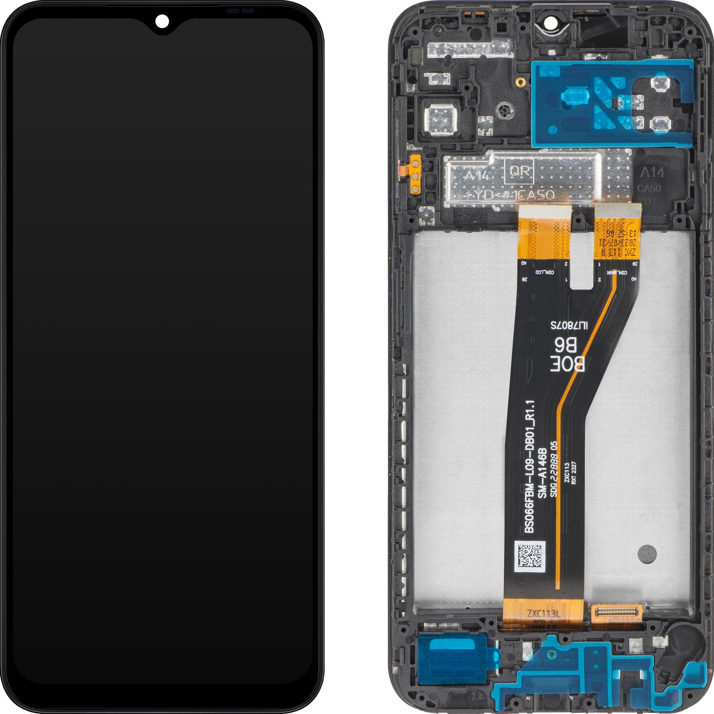 MP berøringsskjerm kompatibel med Samsung Galaxy A14 A145, med ramme, ikke-europeisk versjon, svart 