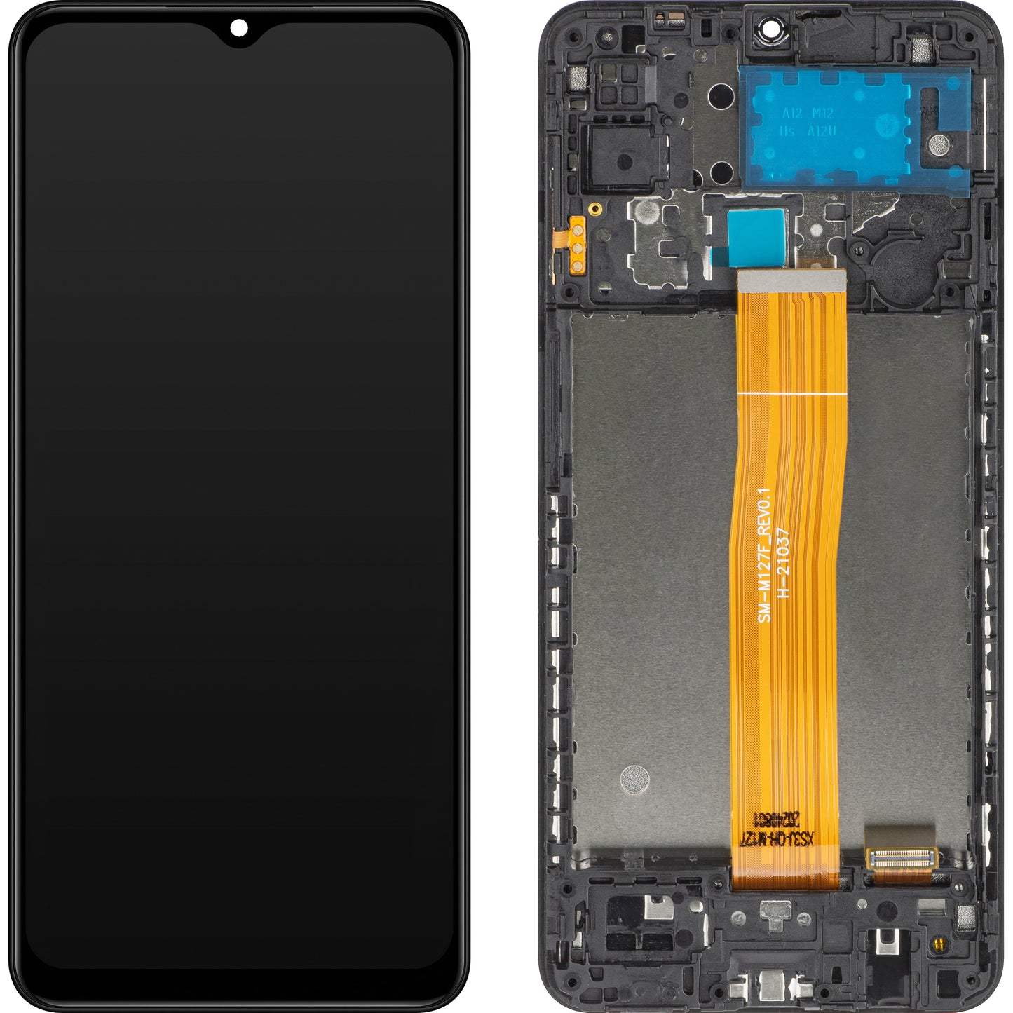 MP berøringsskjerm kompatibel med Samsung Galaxy M12 M127, med ramme, svart 