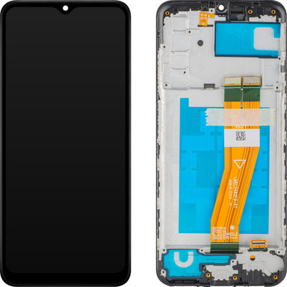 MP berøringsskjermdisplay kompatibelt med Samsung Galaxy A03s A037, med ramme, versjon F, svart, bytte