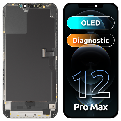 Display med MP Touchscreen kompatibel med Apple iPhone 12 Pro Max, med ramme, OLED Diagnostic versjon, Svart