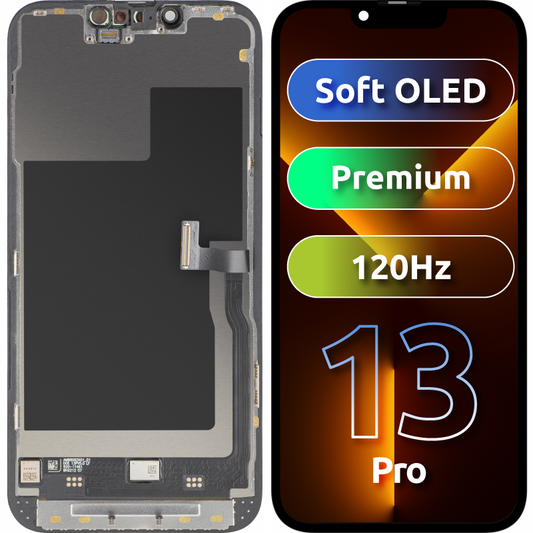 Display med MP Touchscreen kompatibel med Apple iPhone 13 Pro, med ramme, Premium Soft OLED FHD 120Hz versjon, Svart