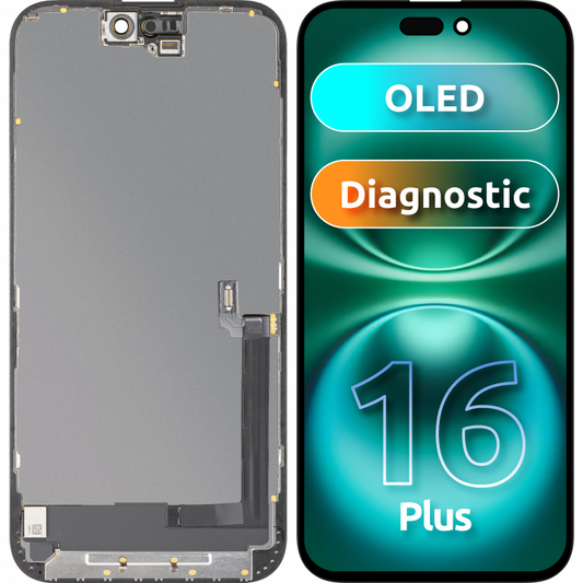 Display med MP Touchscreen kompatibel med Apple iPhone 16 Plus, med ramme, OLED FHD Diagnostic versjon, Svart